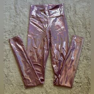 Holographic Shimmer High-Waist Leggings - Pink